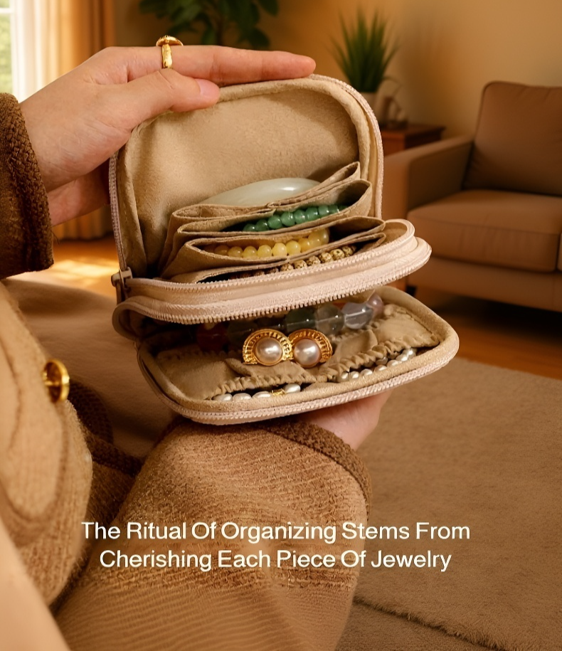 Elegant two-layer leather jewelry organizer for travel