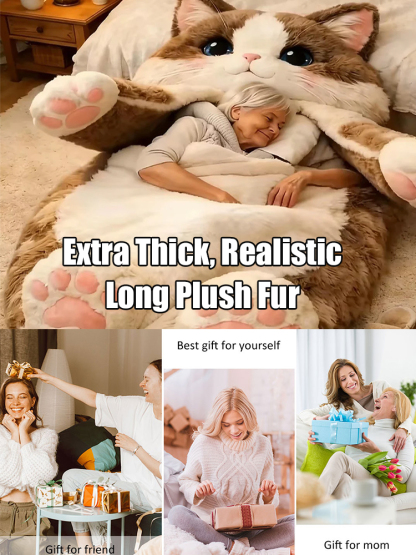 Giant Realistic Cat Cuddle Sack 🐱 The Ultimate Anxiety Relief Plush | Extra Thick Thermal Fleece for Adults 🐾 Softest Hug Design