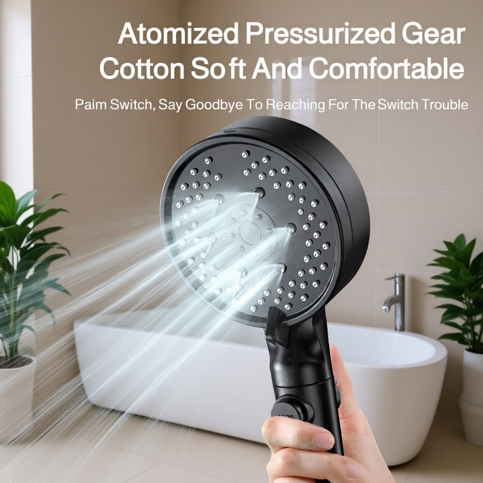 Adjustable spray settings on high-pressure shower head