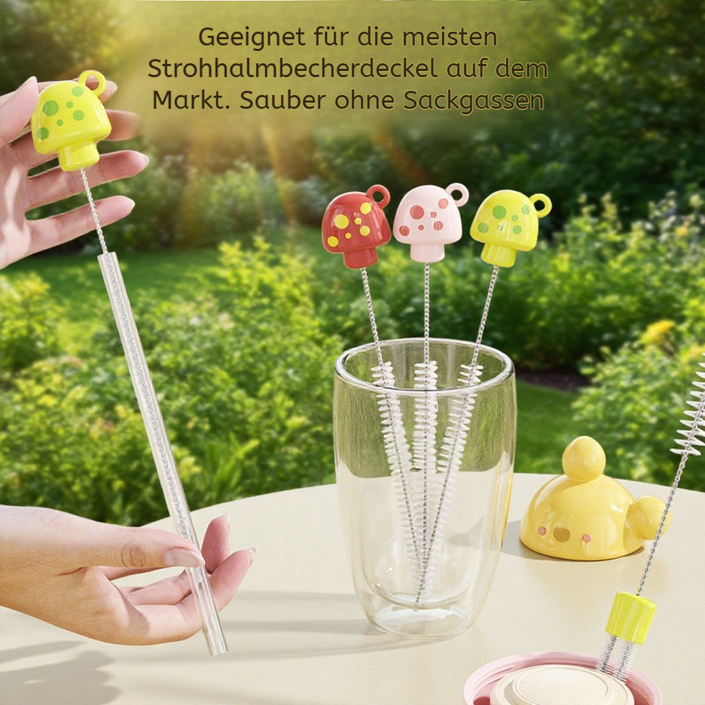  Duale Herz-Tassenbürste, Flaschen- und Strohhalmbürste, Pilzförmige Baby-Reinigungsbürste