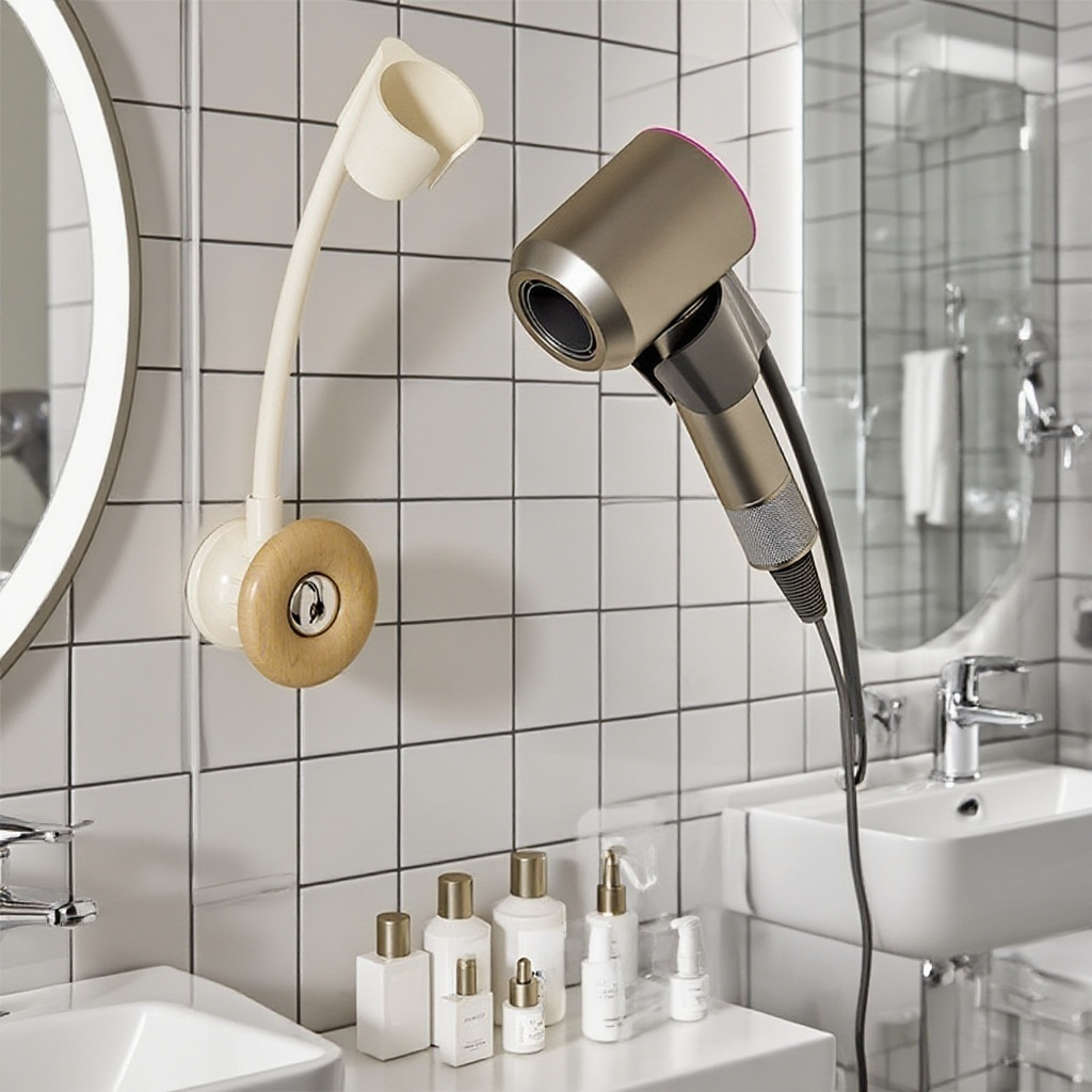 Multifunktionaler Badezimmer Haartrockner-Halter und Organizer