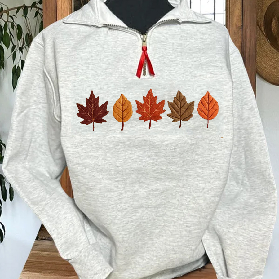 Embroidered Fall Leaves Sweatshirt