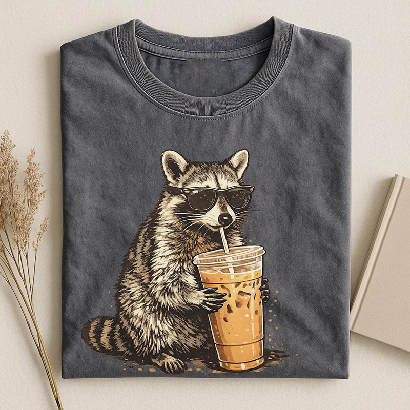 Raccoon Drinking Iced Coffee T-shirt