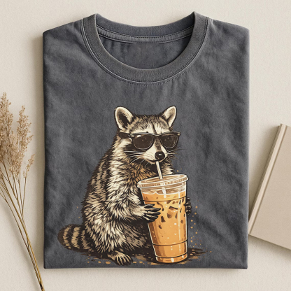 Raccoon Drinking Iced Coffee T-shirt