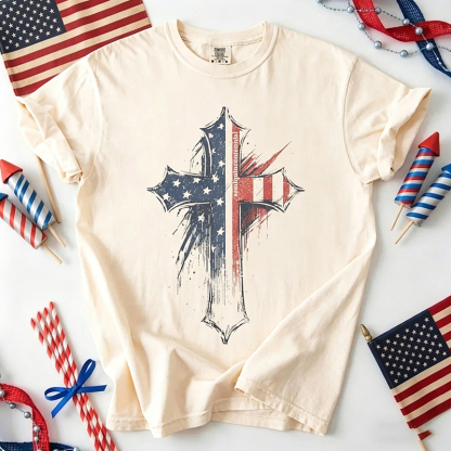 Retro Patriotic Christian Cross T-shirt