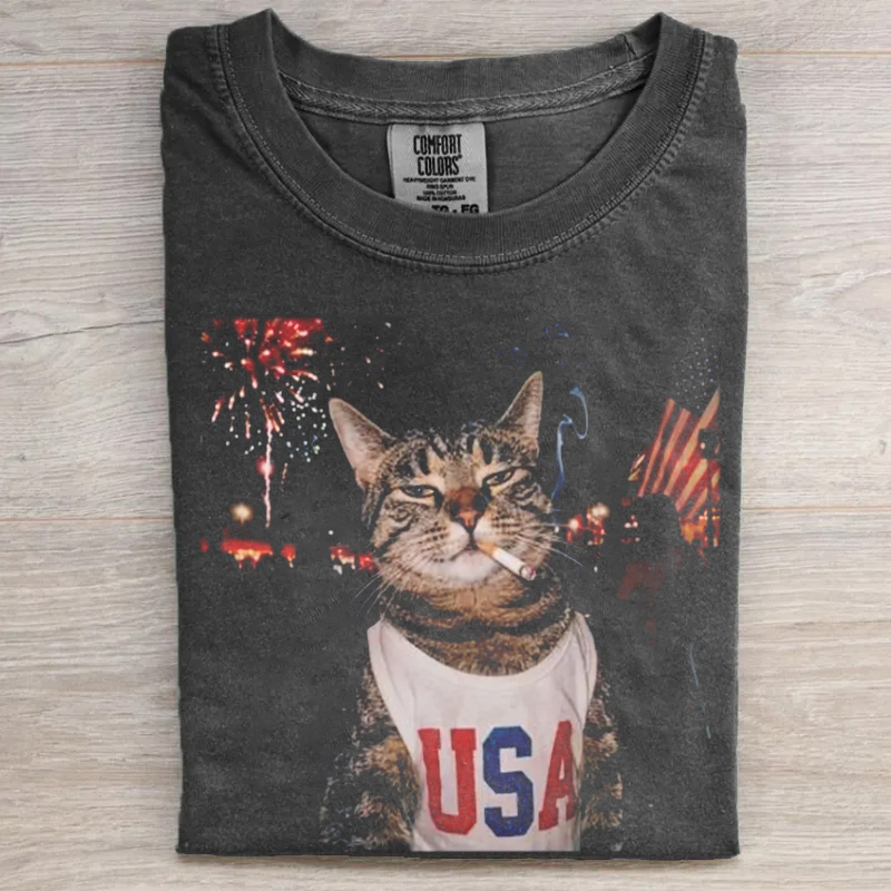 USA 250th Smoking Cat T-shirt