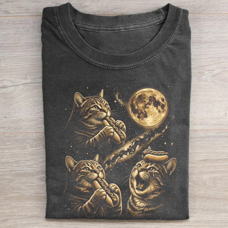 Three Cat Moon Hotdog T-shirt