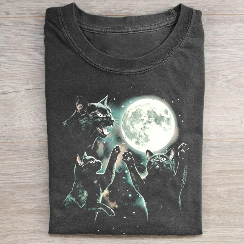 Vintage Black Cat Moon T-Shirt