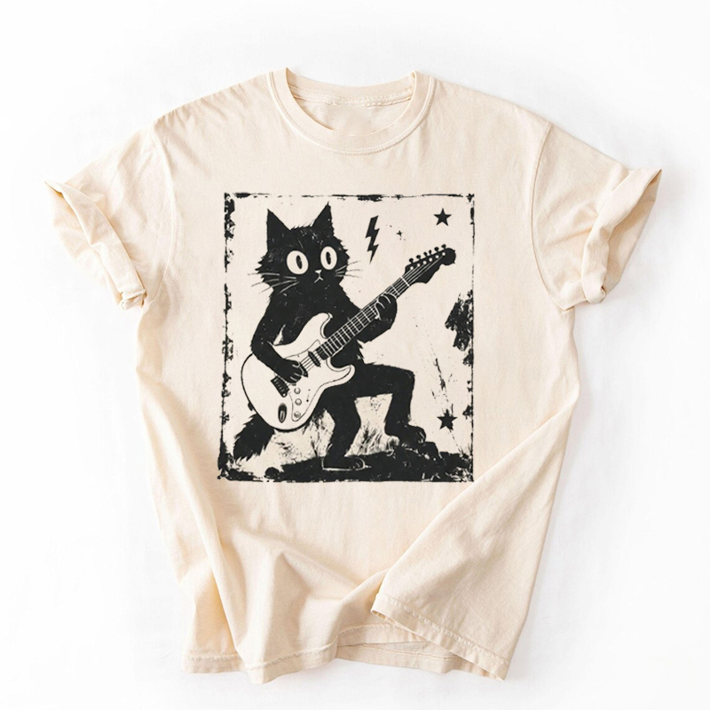 Retro Black Cat Guitar T-shirt