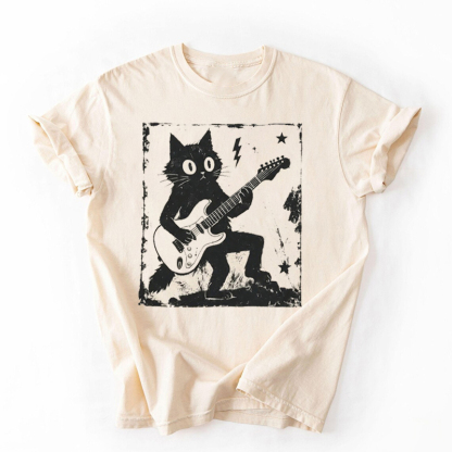 Retro Black Cat Guitar T-shirt