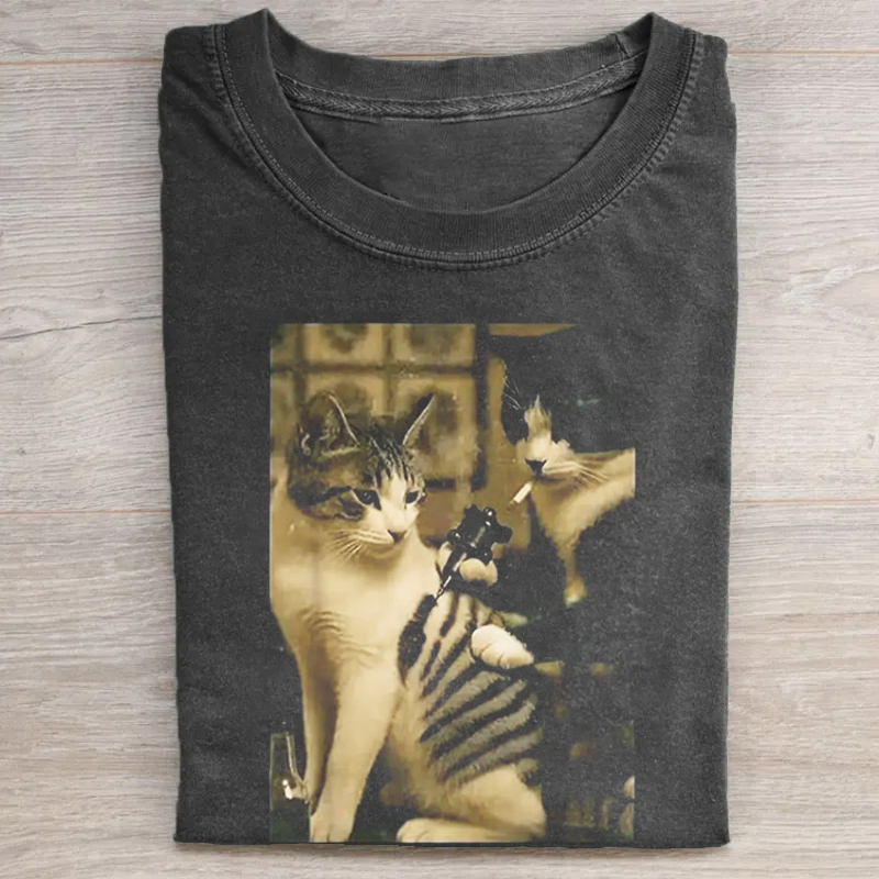 Retro Cat Tattoo Funny Meme T-shirt