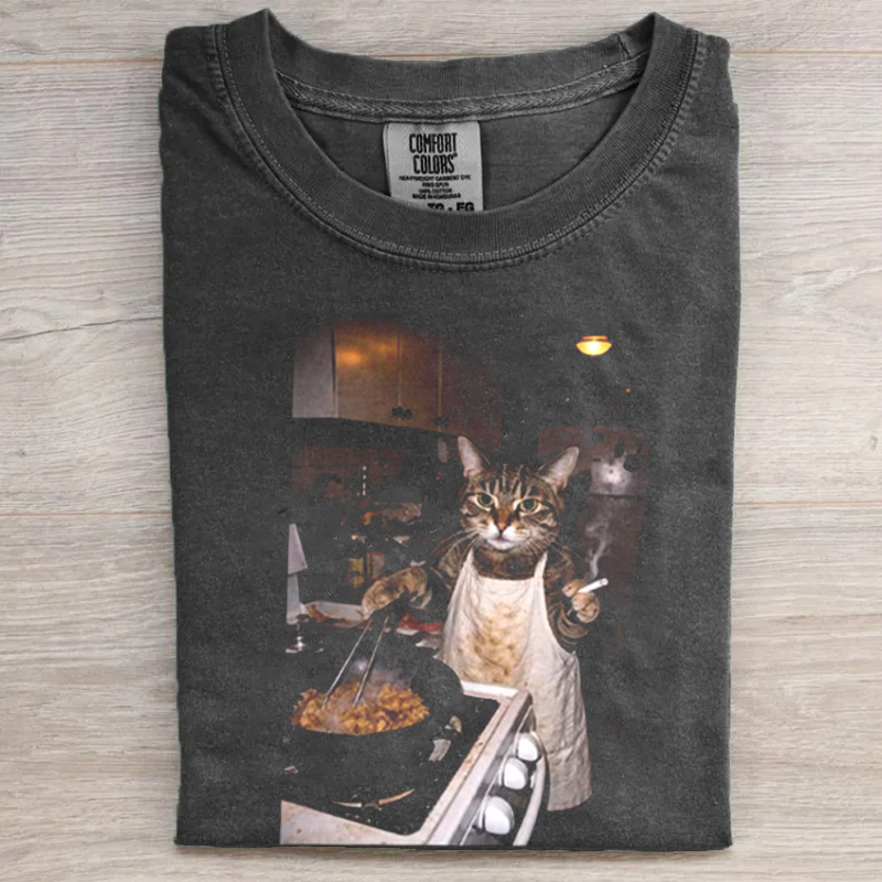 Retro Cooking Cat Meme T-shirt