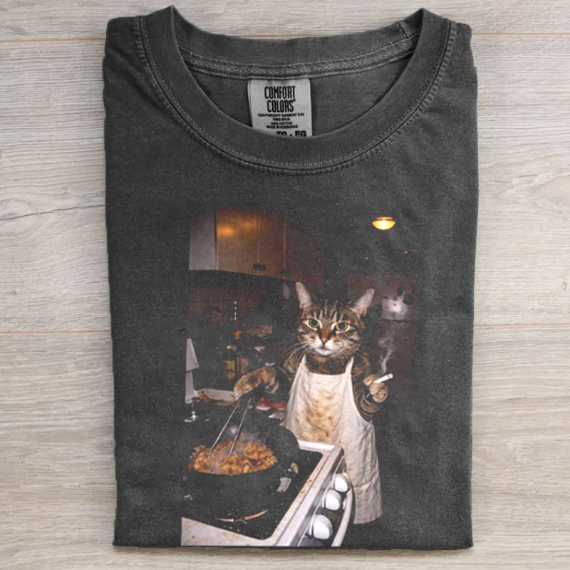 Retro Cooking Cat Meme T-shirt