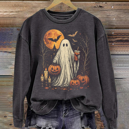 Cute Spooky Ghost Coffee Halloween Sweatshirt