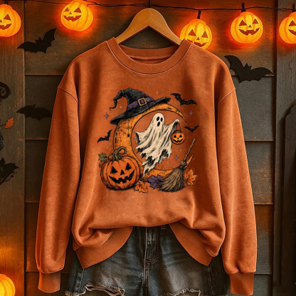 Retro Ghost Pumpkin Sweatshirt