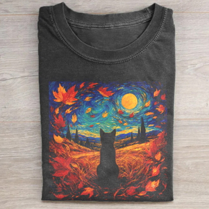 Van Gogh Inspired Fall Cat T-shirt