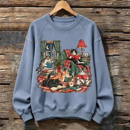 Christmas Cat Reading Books Sweatshirt
