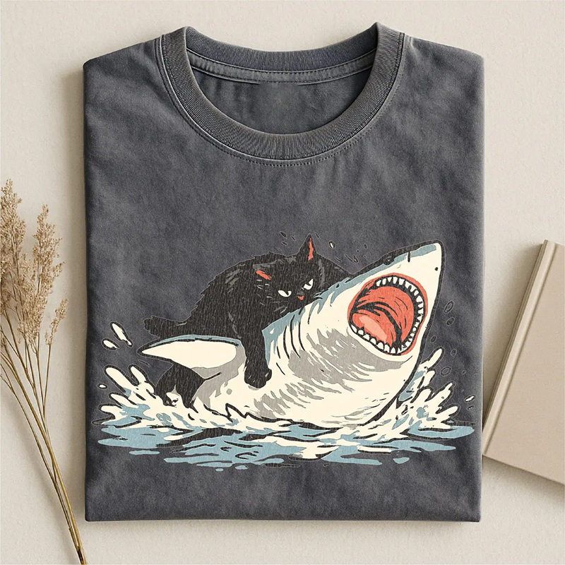 Fat Cat Vs Shark T-shirt
