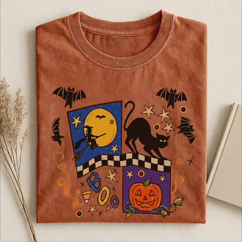 Pumpkin Ghost Black Cat Fall T-shirt