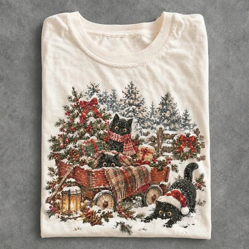 Vintage Christmas Cat T-shirt