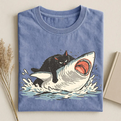 Fat Cat Vs Shark T-shirt