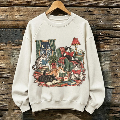 Christmas Cat Reading Books Sweatshirt