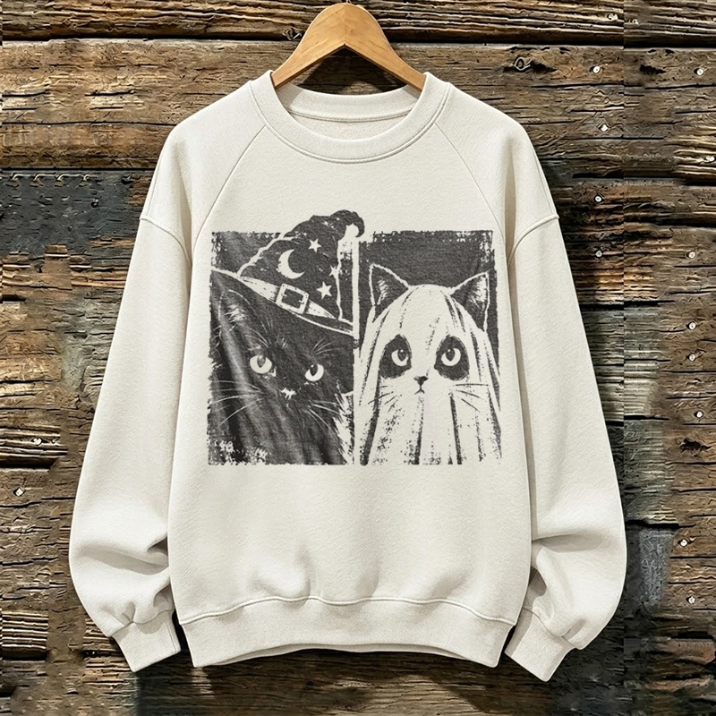 Vintage Witch Ghost Cat Sweatshirt