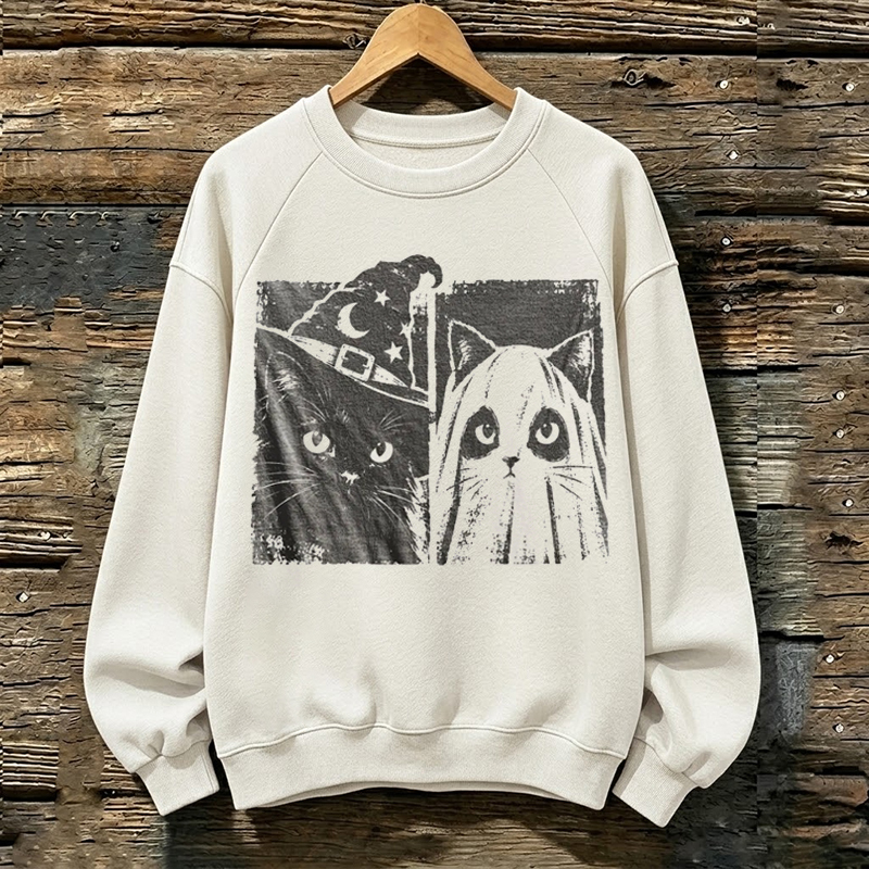 Vintage Witch Ghost Cat Sweatshirt