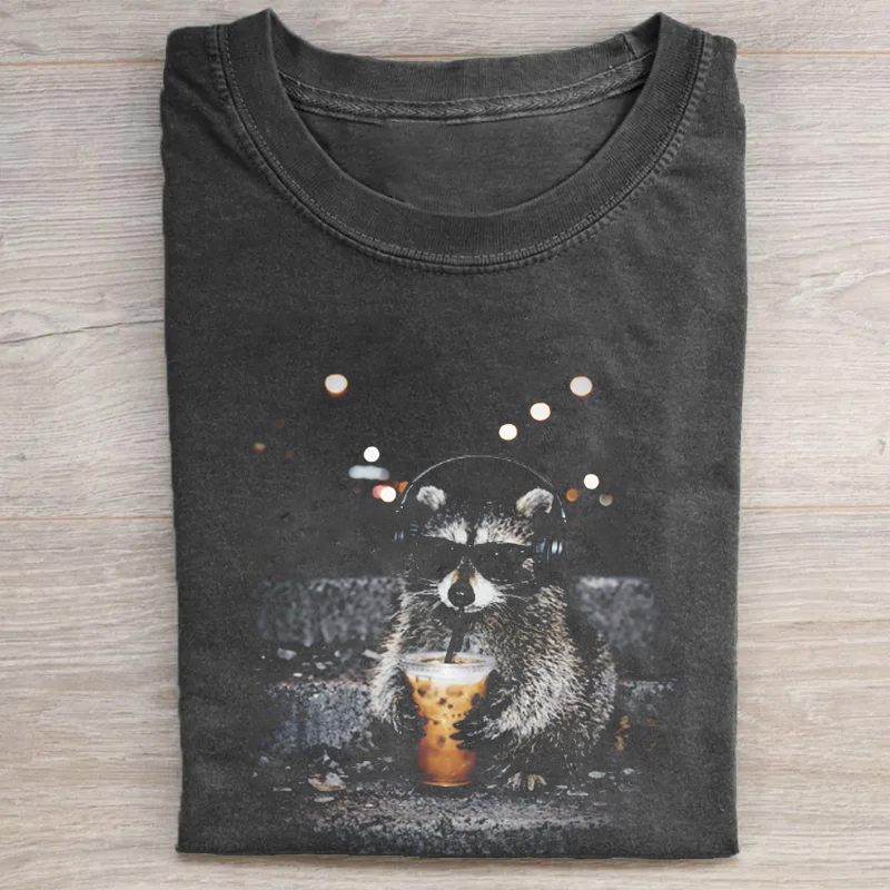 Raccoon Drinking Iced Coffee T-shirt