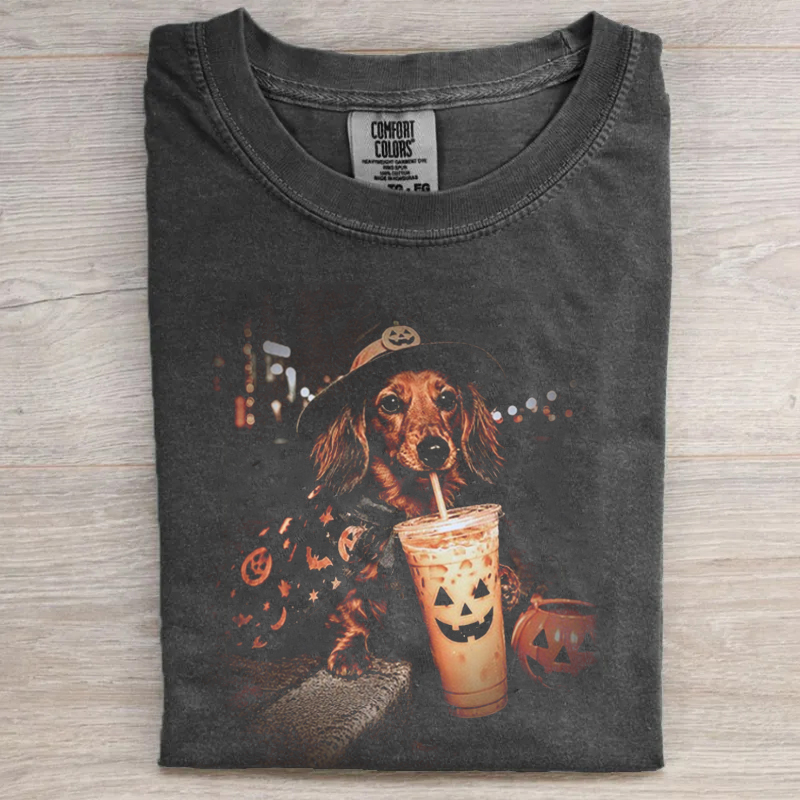 Dachshund Drinking Iced Coffee T-shirt