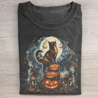 Spooky Pumpkin Moon Cat T-Shirt