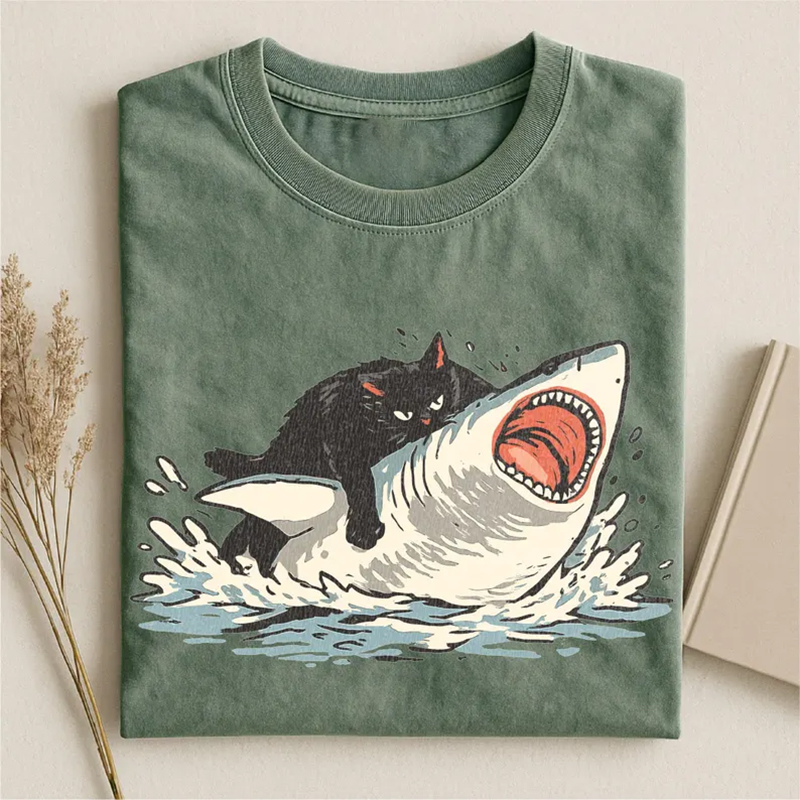 Fat Cat Vs Shark T-shirt