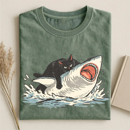 Fat Cat Vs Shark T-shirt