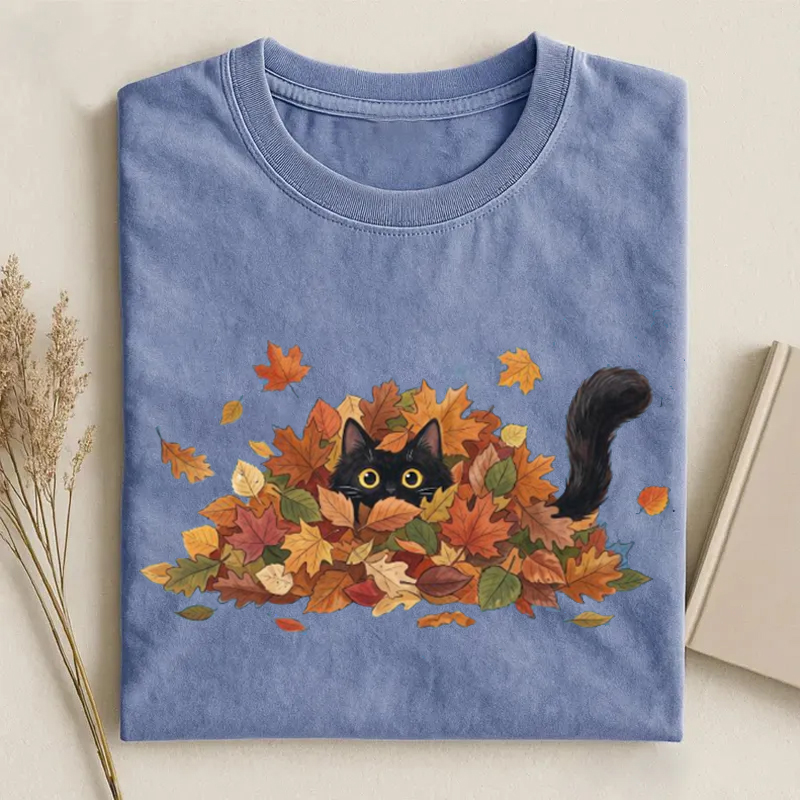 Black Cat Autumn Leaves T-shirt