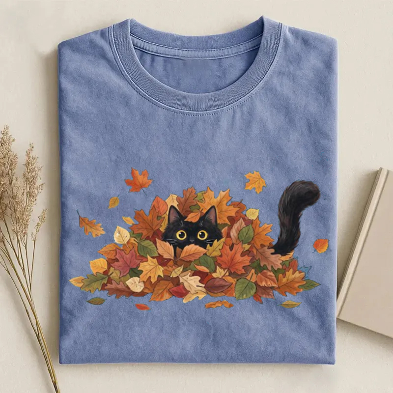 Black Cat Autumn Leaves T-shirt