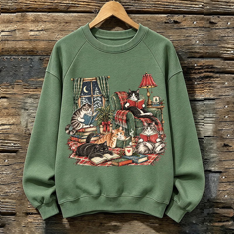 Christmas Cat Reading Books Sweatshirt