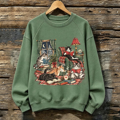 Christmas Cat Reading Books Sweatshirt