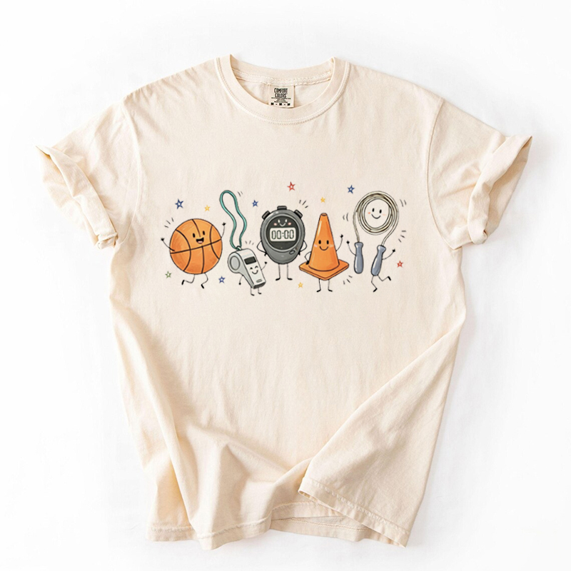 PE Teacher Doodle Character T-shirt