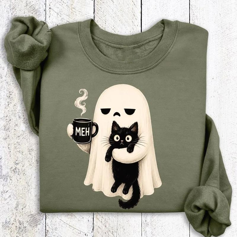 Ghost Holding Black Cat Sweatshirt