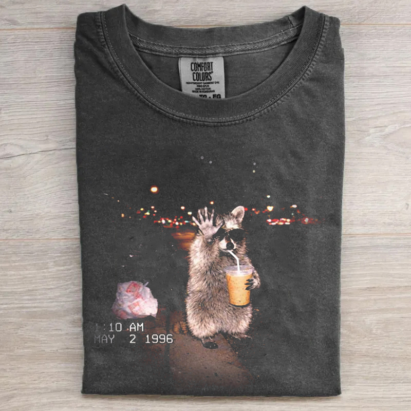 Raccoon Drinking Iced Coffee T-shirt