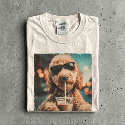 Cute Goldendoodle Drinking Iced Coffee T-shirt