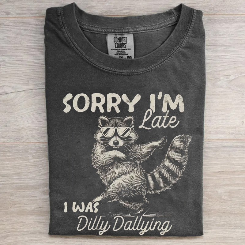Funny Raccoon Sorry I'm Late I Was Dilly Dallying T-Shirt
