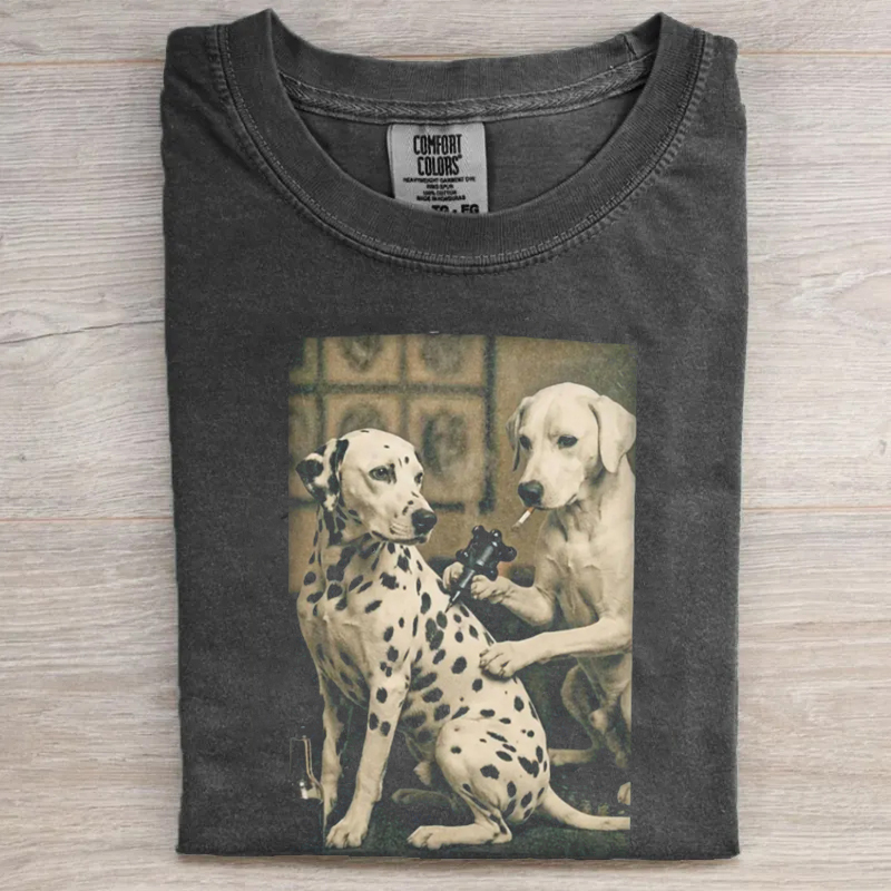 Retro Dalmatian Dog Tattoo Artist Funny Meme T-shirt