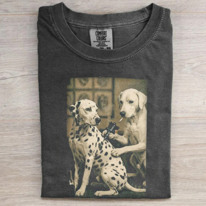 Retro Dalmatian Dog Tattoo Artist Funny Meme T-shirt