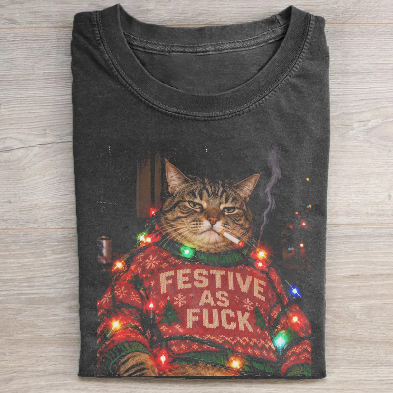 Funny Christmas Cat T-shirt