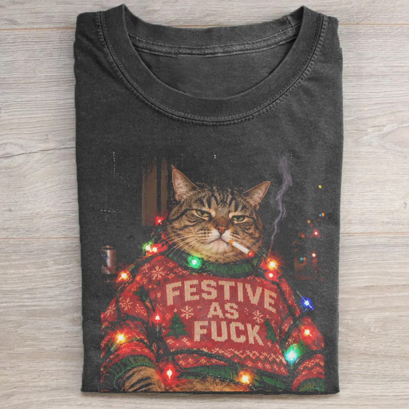 Funny Christmas Cat T-shirt
