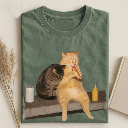 Cat Eating Hot Dog T-shirt