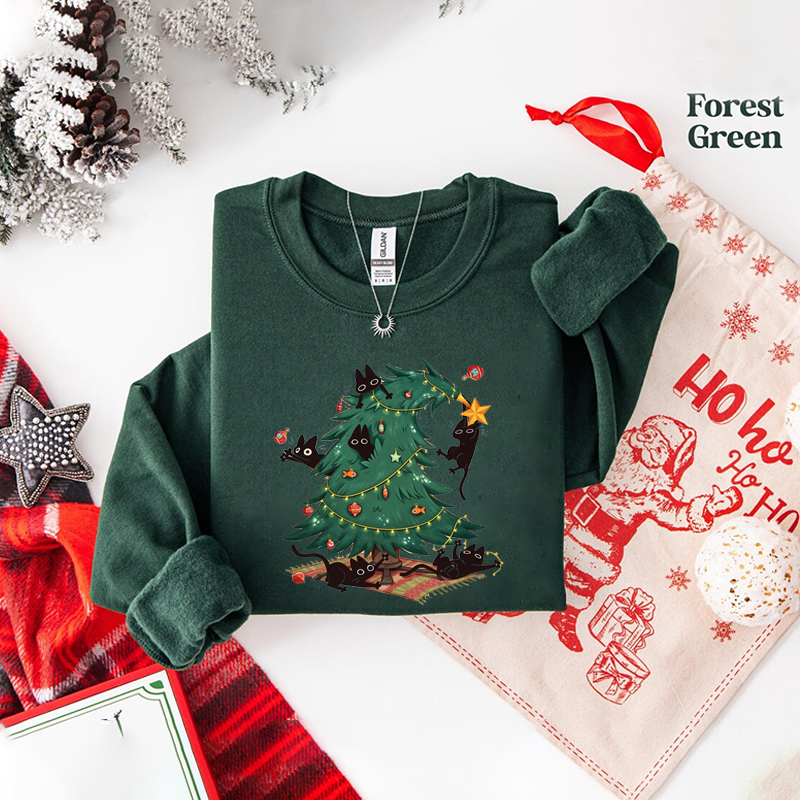 Christmas Tree And Cat Sweatshirt