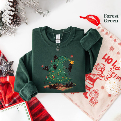 Christmas Tree And Cat Sweatshirt