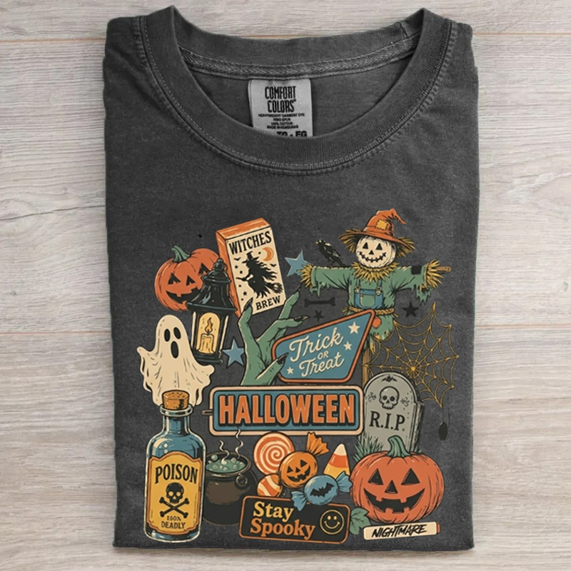 Vintage Halloween \Pumpkin Ghost Scarecrow T-Shirt